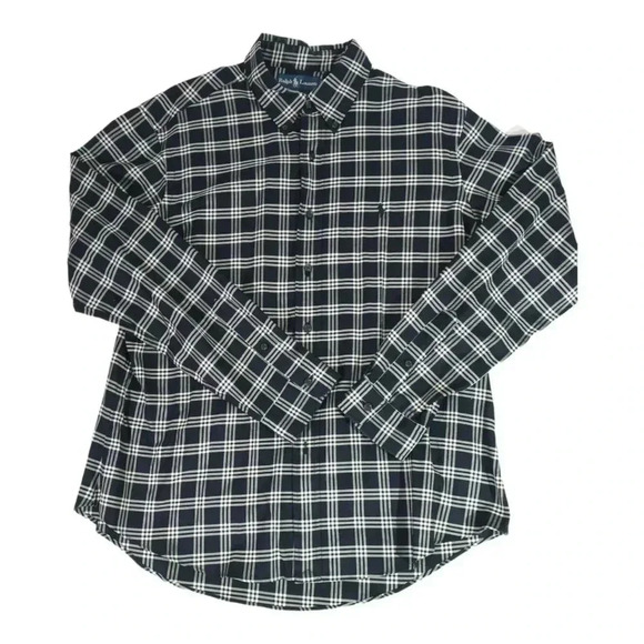 Ralph Lauren Black White Cotton Men's Size XL Custom Fit Plaid Button Up Shirt - Picture 1 of 4